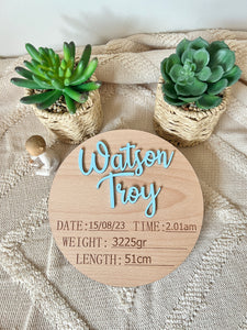 'Custom' Birth Detail Announcement Plaque