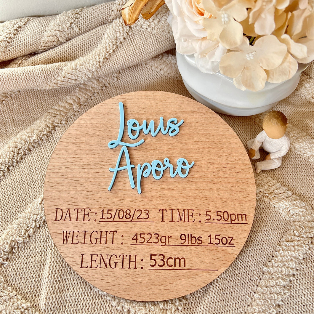 'Custom' Birth Detail Announcement Plaque