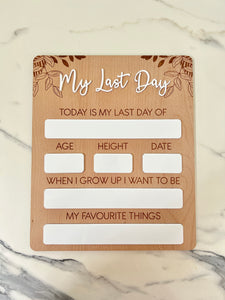 My First/Last Day Board